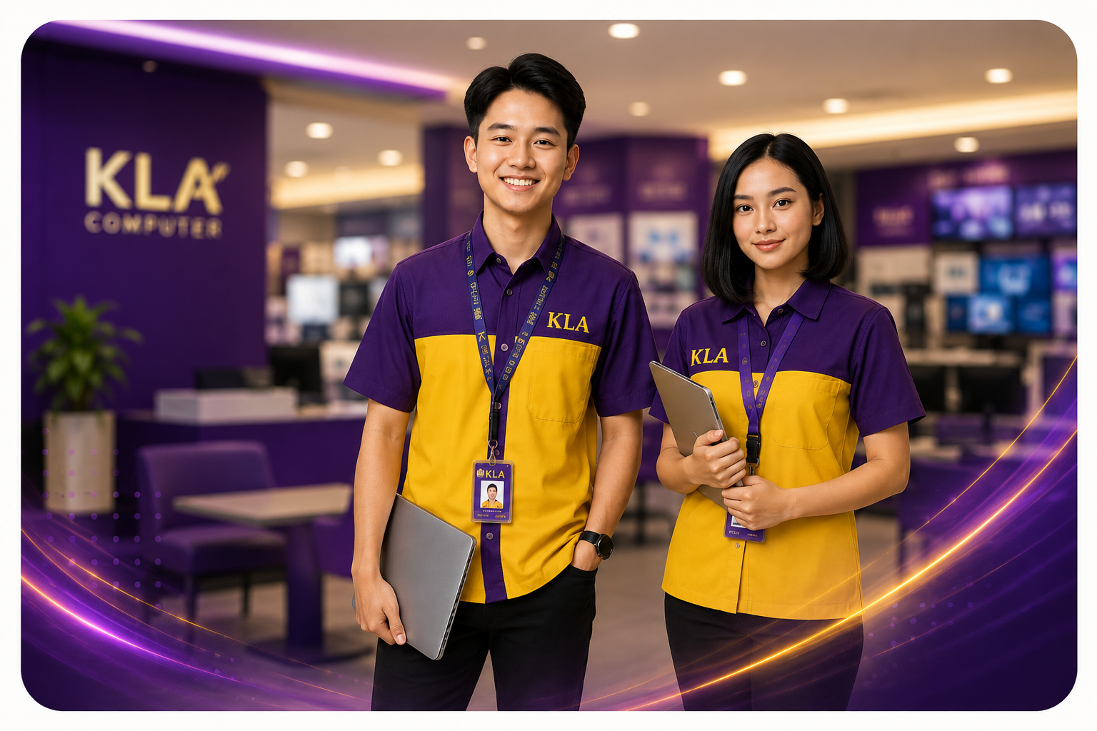 Tim KLA Computer berseragam di dalam store