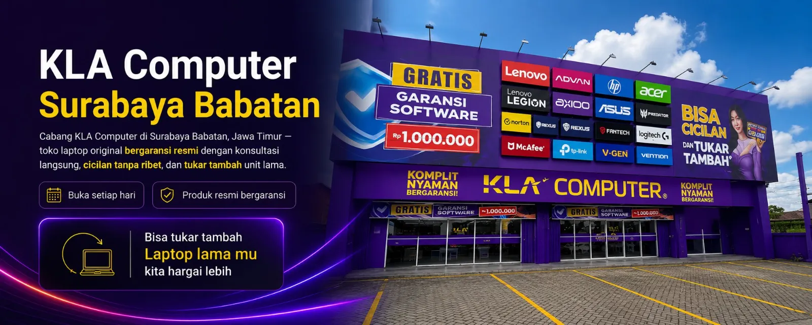 KLA Computer Babatan Surabaya &mdash; toko laptop original bergaransi resmi, buka setiap hari, KLA Service Center. Bisa tukar tambah laptop lama.