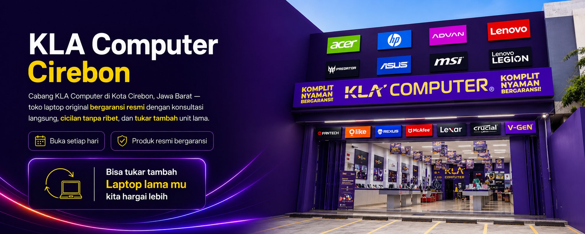 KLA Computer Cirebon &mdash; toko laptop original bergaransi resmi, buka setiap hari, KLA Service Center. Bisa tukar tambah laptop lama.