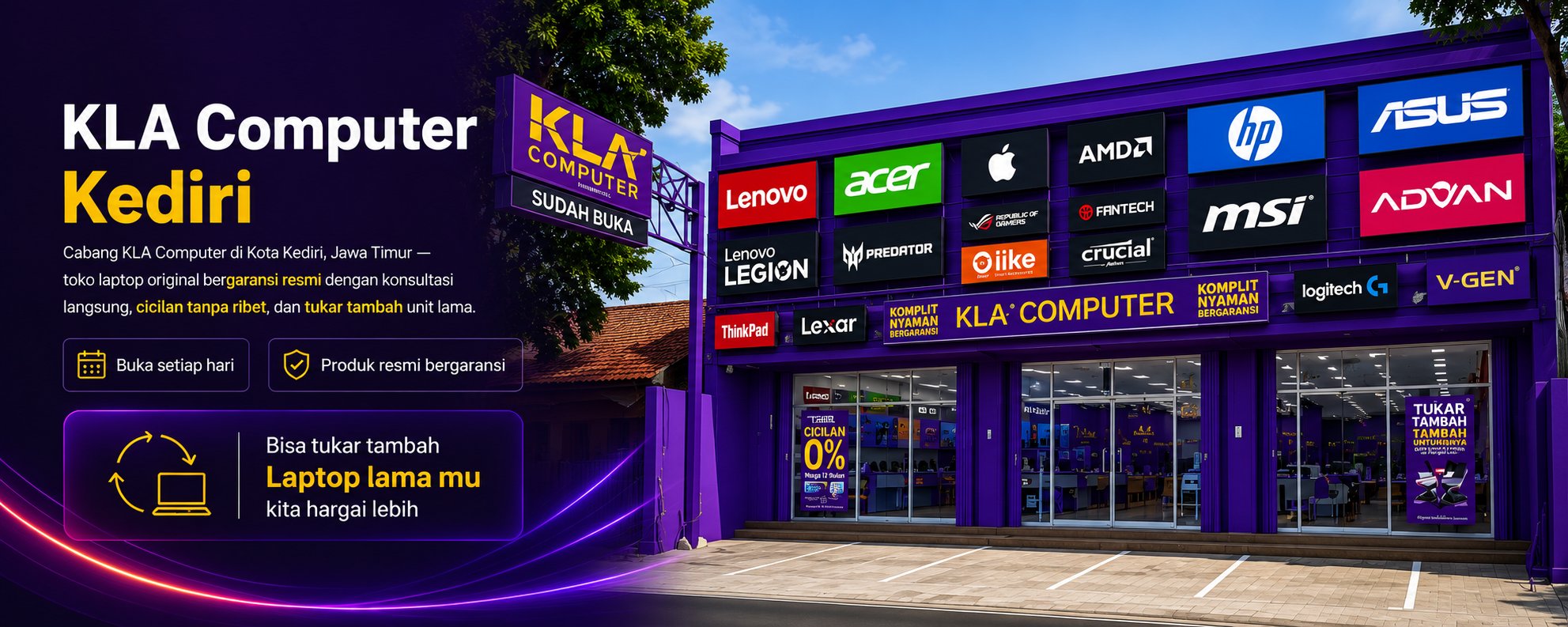 KLA Computer Kediri &mdash; toko laptop original bergaransi resmi, buka setiap hari, KLA Service Center. Bisa tukar tambah laptop lama.