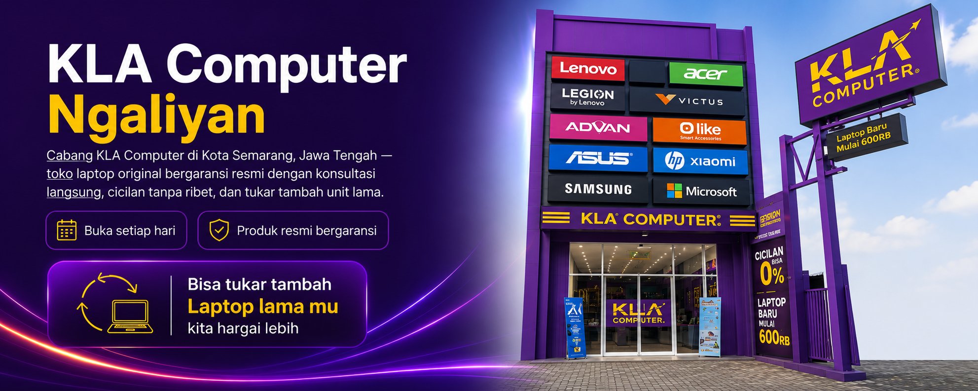 KLA Computer Ngaliyan &mdash; toko laptop original bergaransi resmi, buka setiap hari, KLA Service Center. Bisa tukar tambah laptop lama.
