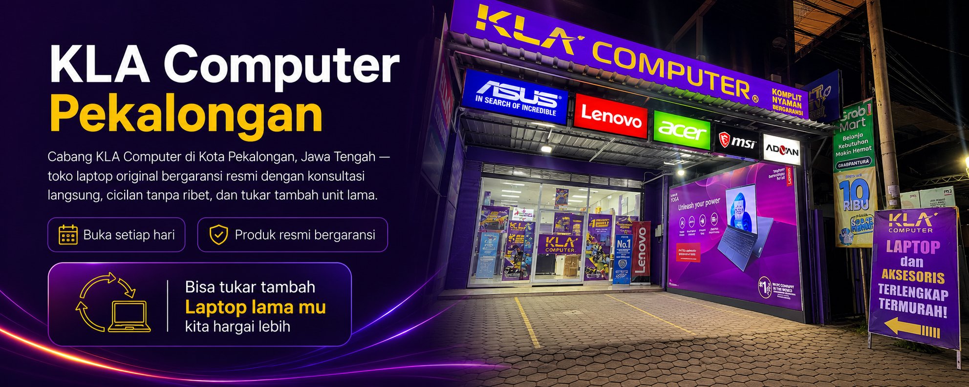 KLA Computer Pekalongan &mdash; toko laptop original bergaransi resmi, buka setiap hari, KLA Service Center. Bisa tukar tambah laptop lama.