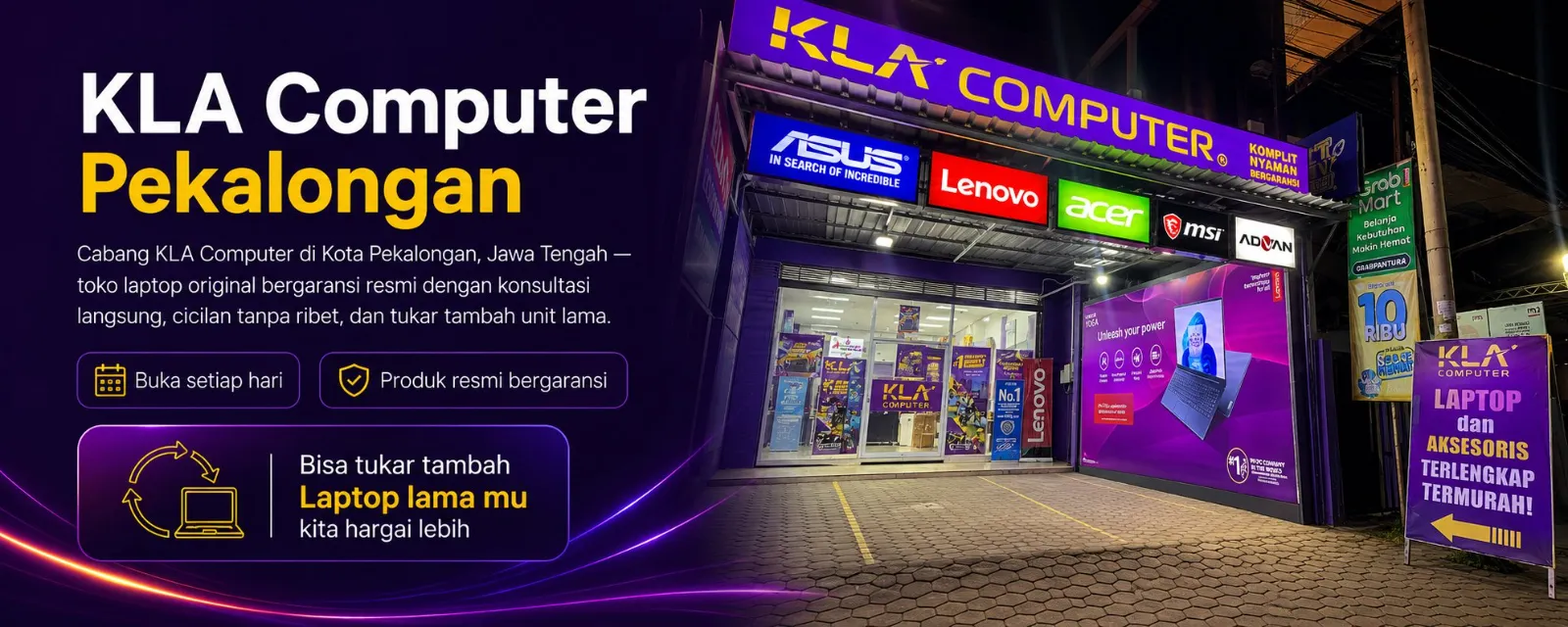 KLA Computer Pekalongan &mdash; toko laptop original bergaransi resmi, buka setiap hari, KLA Service Center. Bisa tukar tambah laptop lama.