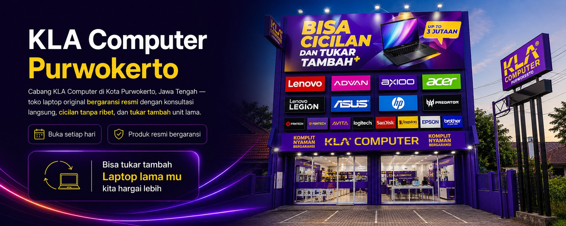KLA Computer Purwokerto &mdash; toko laptop original bergaransi resmi, buka setiap hari. Bisa tukar tambah laptop lama.