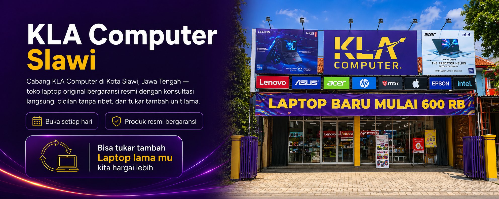 KLA Computer Slawi &mdash; toko laptop original bergaransi resmi, buka setiap hari, KLA Service Center. Bisa tukar tambah laptop lama.