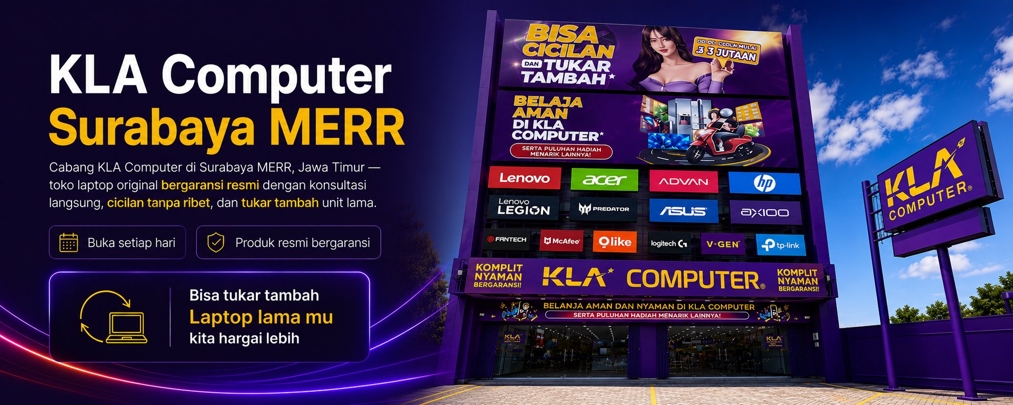 KLA Computer Surabaya MERR &mdash; toko laptop original bergaransi resmi, buka setiap hari, KLA Service Center. Bisa tukar tambah laptop lama.
