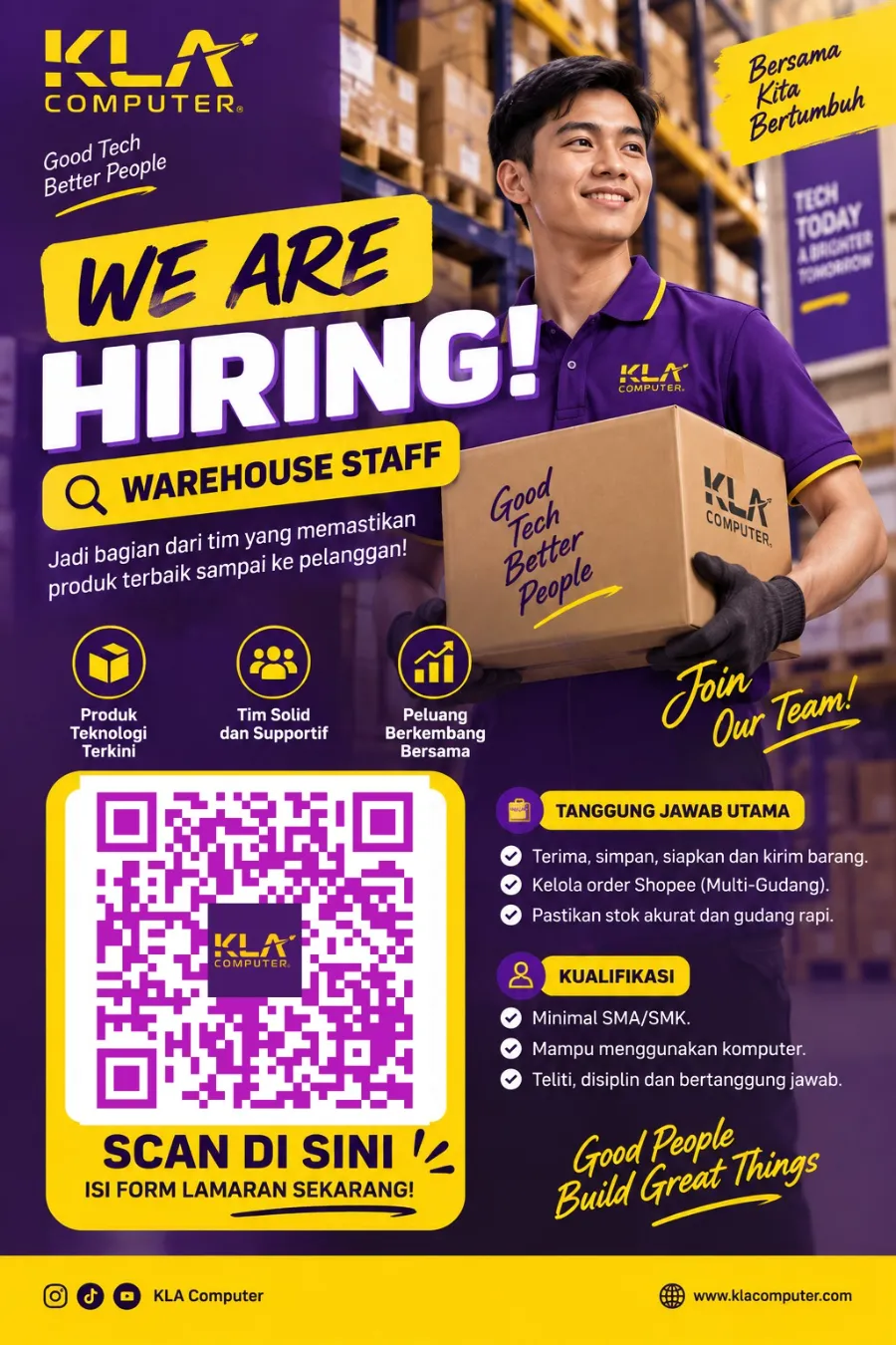 Poster lowongan Warehouse Staff KLA Computer - scan QR untuk melamar