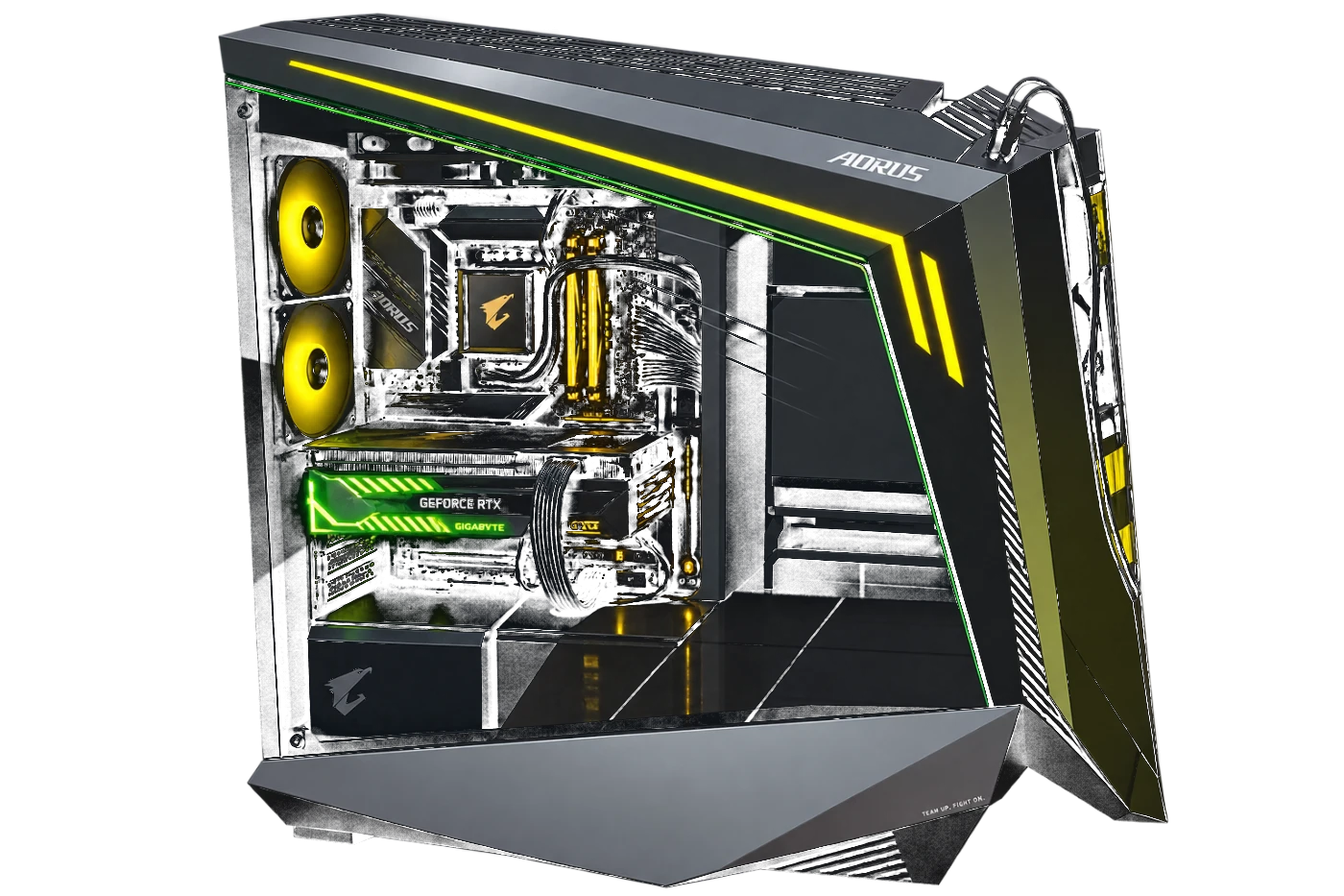 PC rakitan custom KLA Computer dengan RGB kuning-hijau