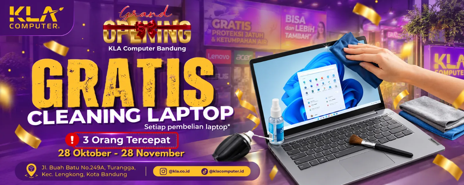 Grand Opening KLA Computer Bandung: gratis cleaning laptop setiap pembelian laptop