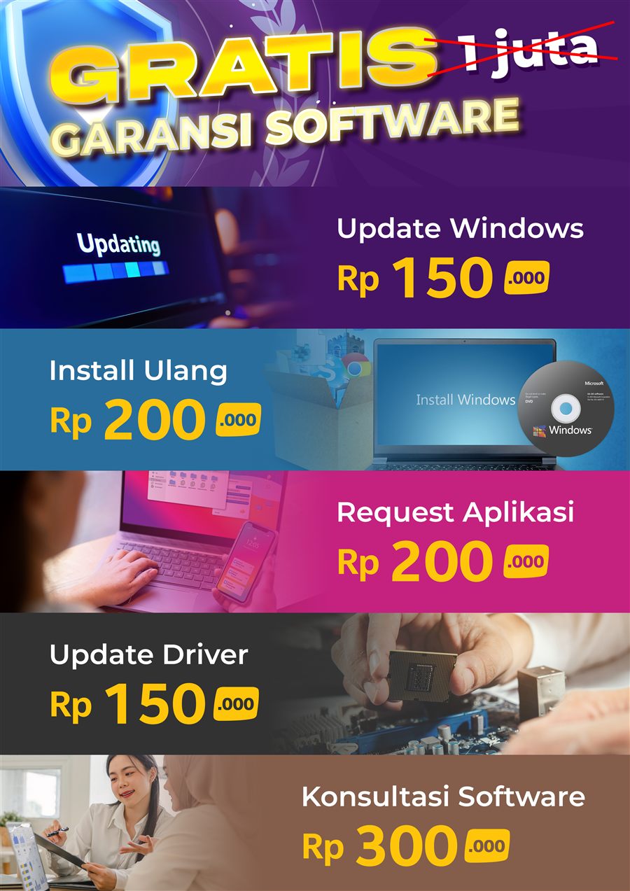 Promo instalasi software gratis (normalnya Rp1 juta) plus garansi software — KLA Computer