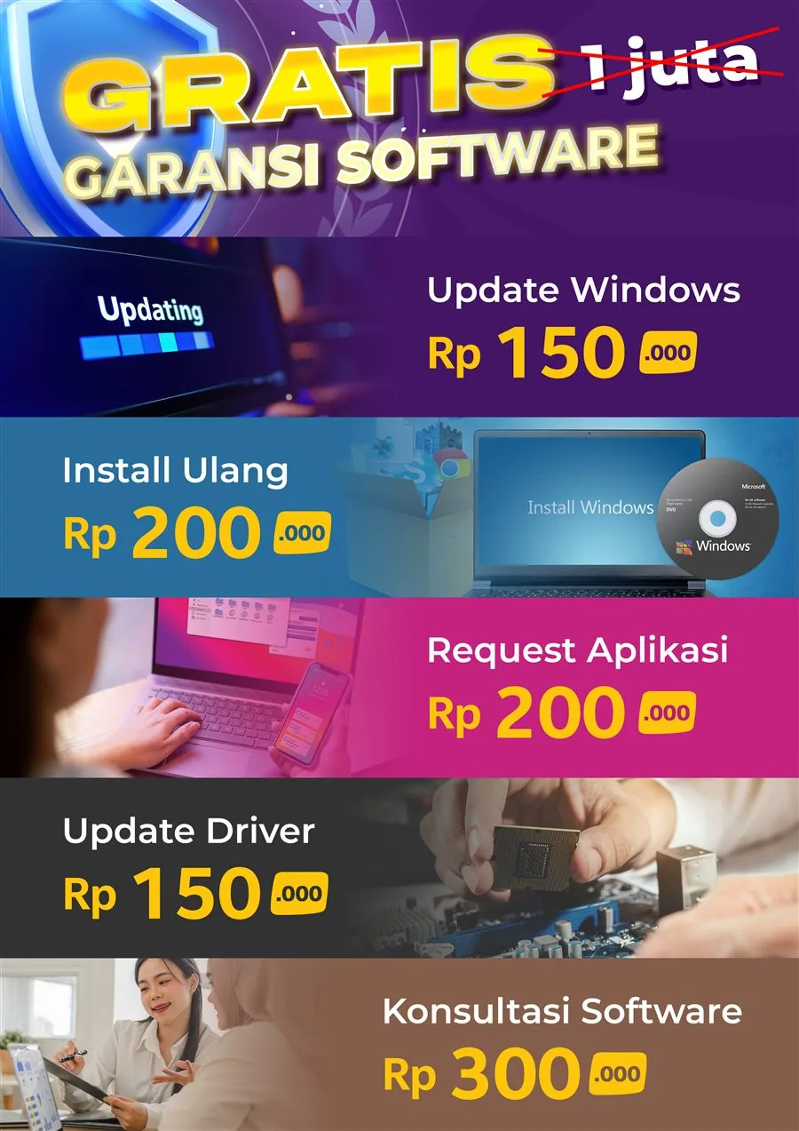 Promo instalasi software gratis (normalnya Rp1 juta) plus garansi software — KLA Computer