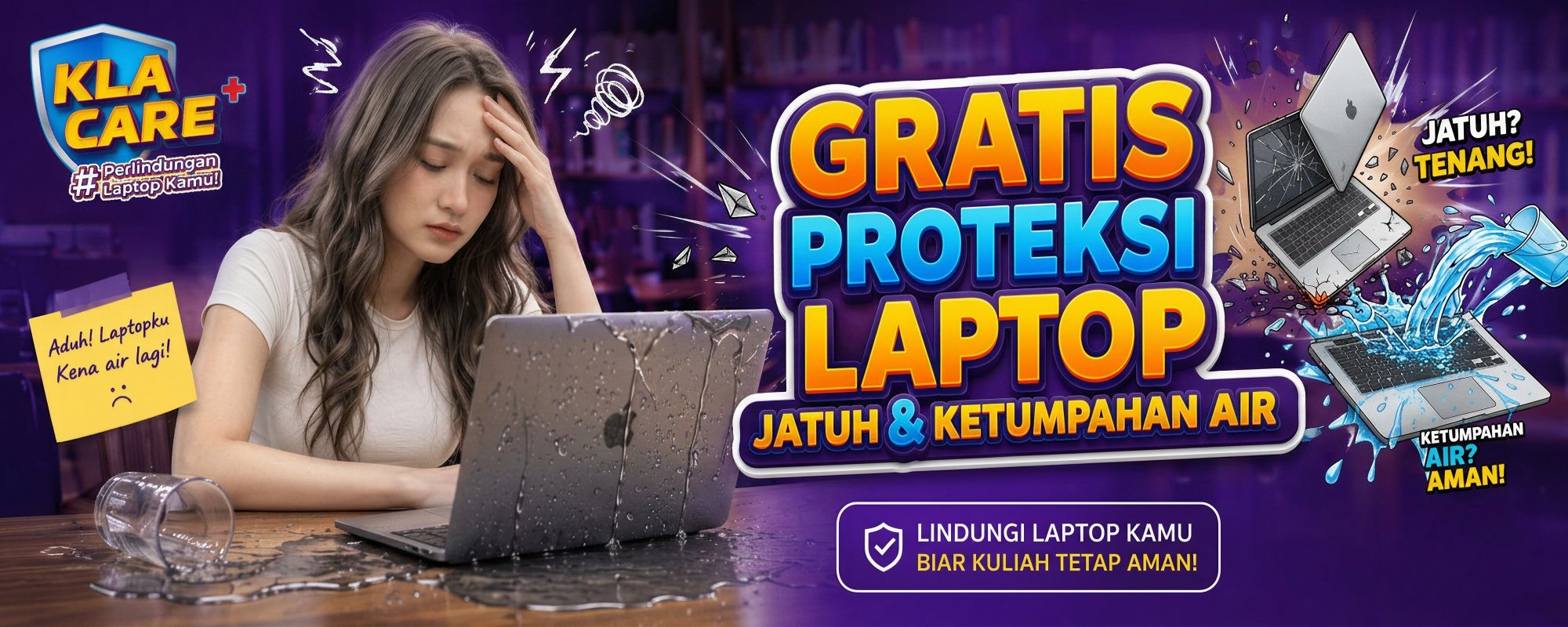 KLA Care — proteksi gratis laptop dari risiko jatuh dan kena tumpahan cairan